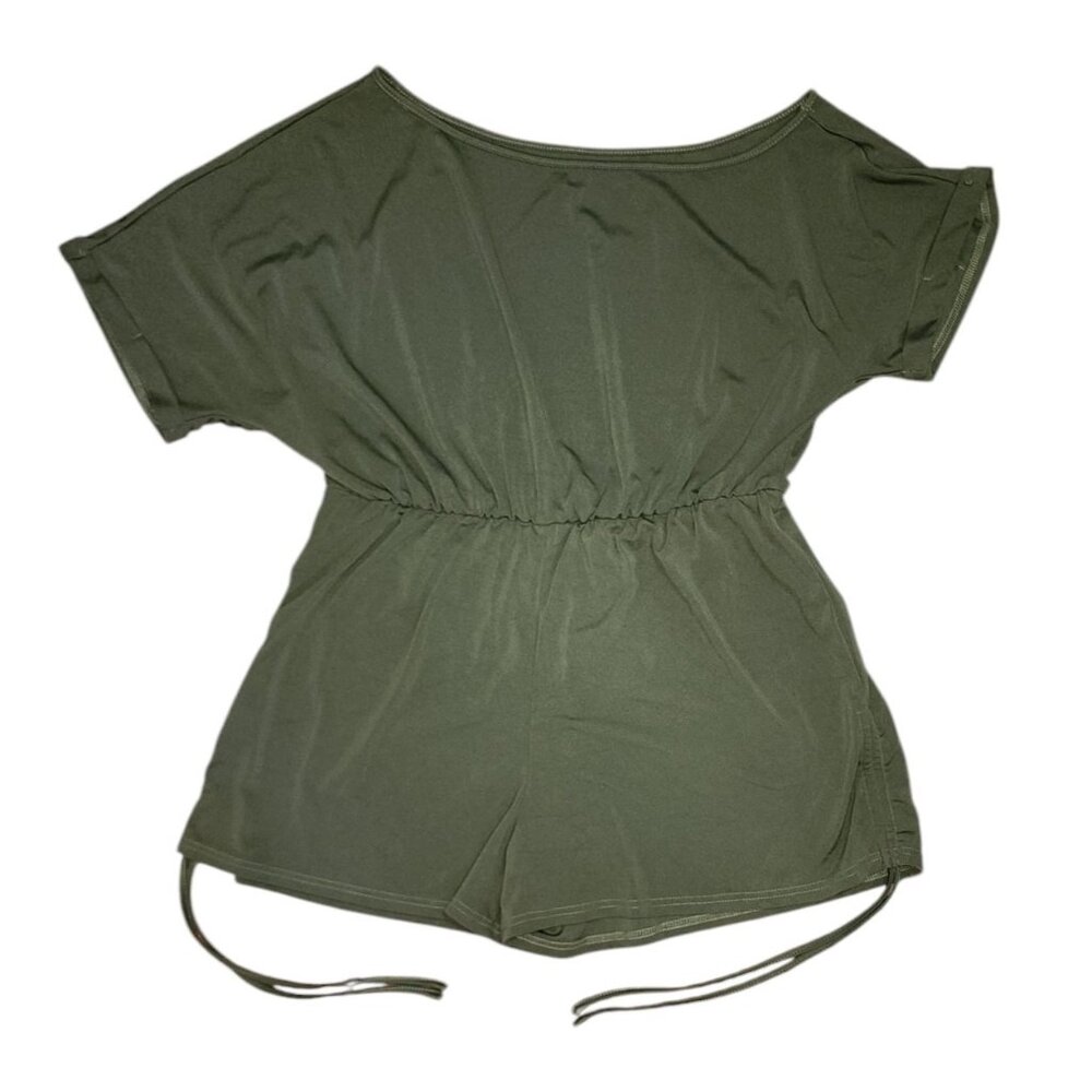 Shein Curve Romper Womens Plus Size 2XL‎ Solid All Green Pull On Ruched Comfort